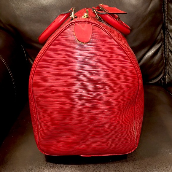 Vintage LOUIS VUITTON Red Epi Leather Keepall LV50 Boston Travel Shoulder Bag - Picture 7 of 17